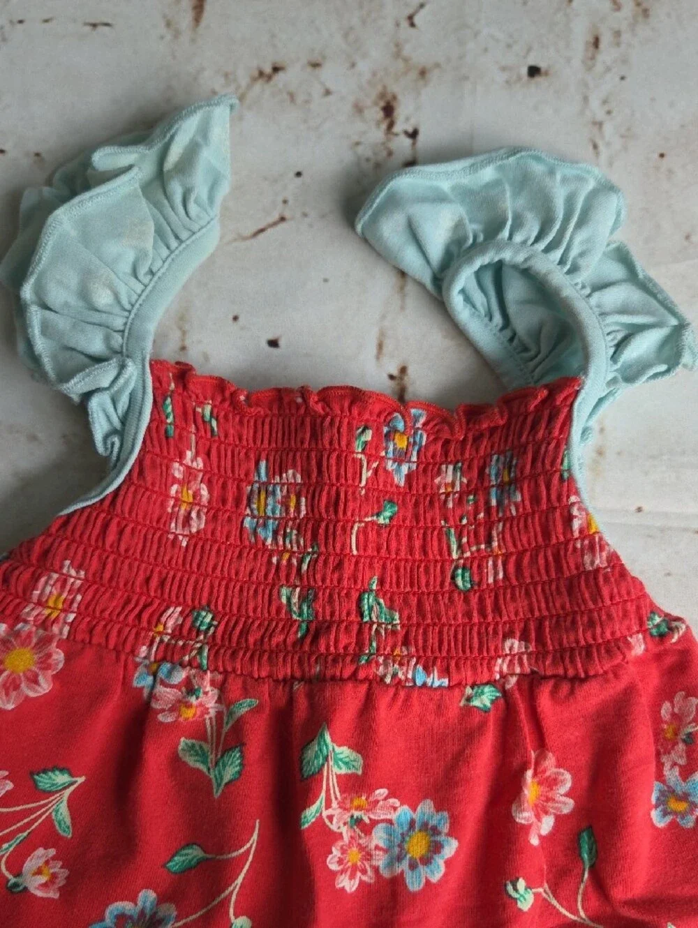 Matilda Jane Red Floral Tiered Dress with Light Blue Ruffle Straps